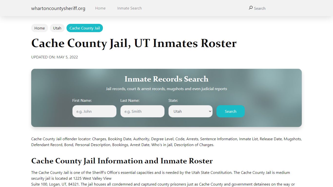Cache County Jail, UT Jail Roster, Name Search