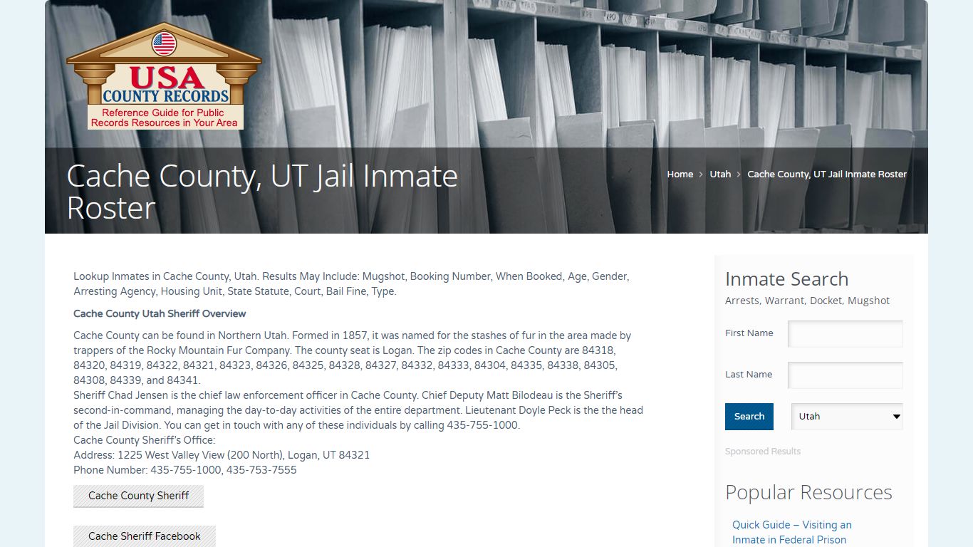 Cache County, UT Jail Inmate Roster | Name Search